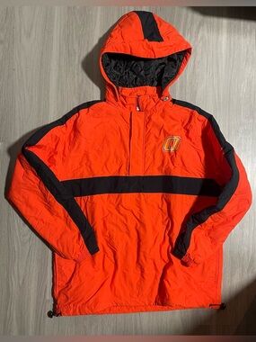 Men's Orange Hooded Windbreaker Jacket with Black Accents